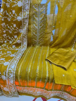 Luxury Unstitched Party Dress in Premium Chiffon Georgette Fabric